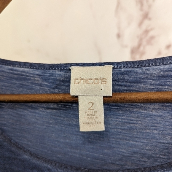 Chicos Shirt Womens Large 2 Blue Lace Half Quarter Sleeve Modal Stretch Scoop - Picture 3 of 11